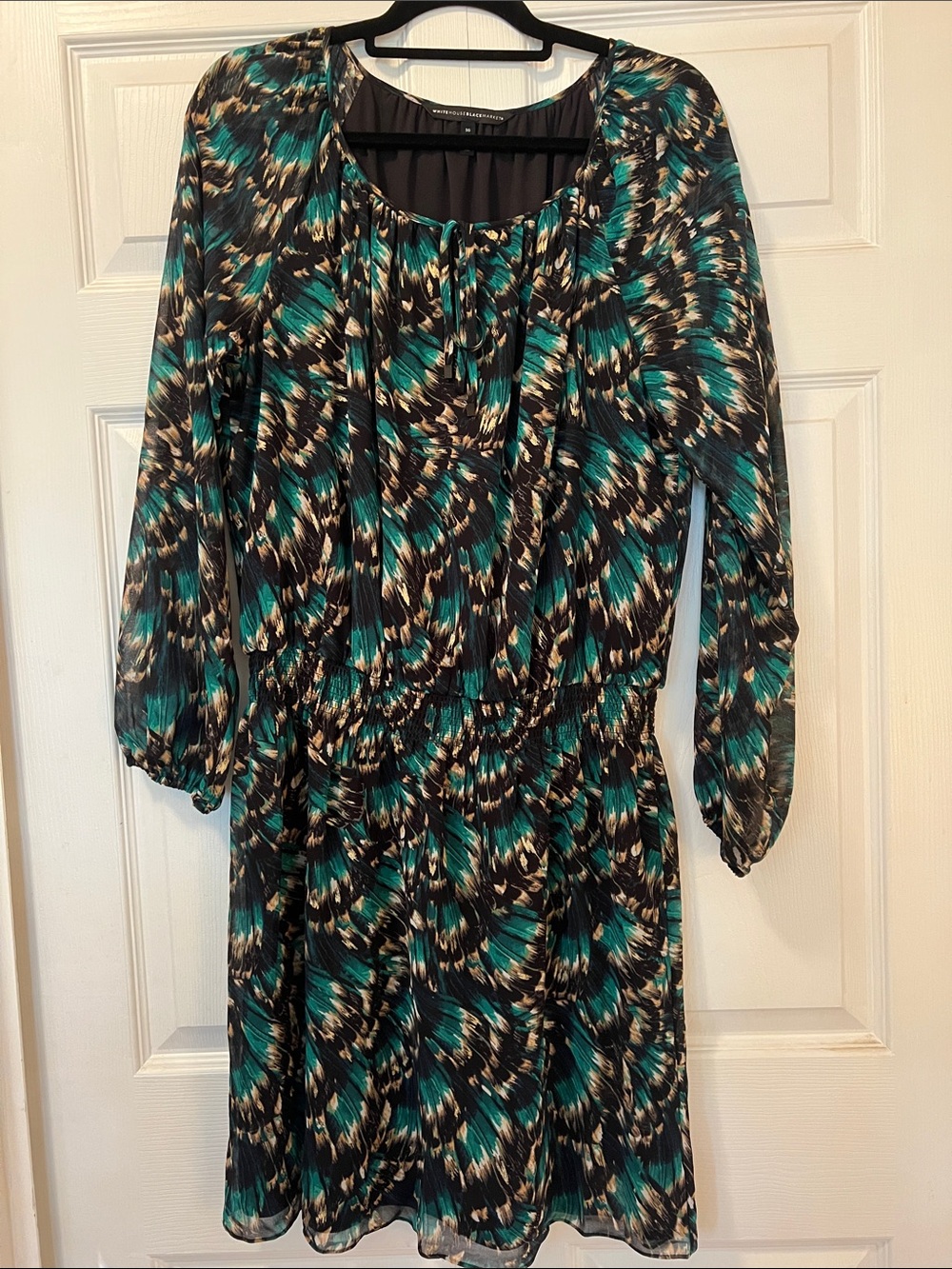 NWOT White House Black Market Teal, Black & Cream Printed Woman’s Dress